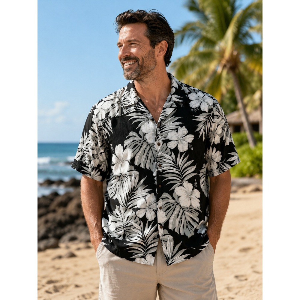 Vtg Pacific Legend Open Collar Hawaiian Shirt Floral Print Size 2XL Made in USA